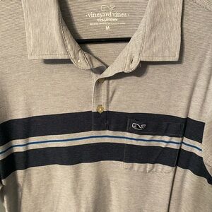 Vineyard Vines Men's Polo in Gray and Navy Stripes